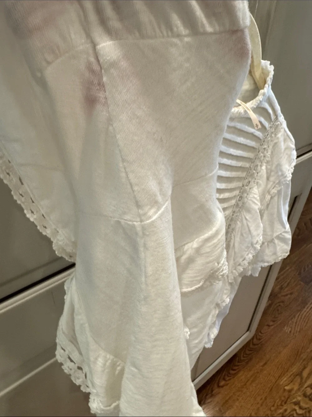 Free People White Ruffle & Pintuck Lace Blouse